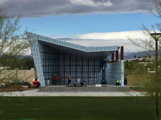 Cathedral City Community Amphitheater being wrapped during Construction
